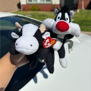 Vintage 90s Sylvester and Cow Beanie Baby Plush